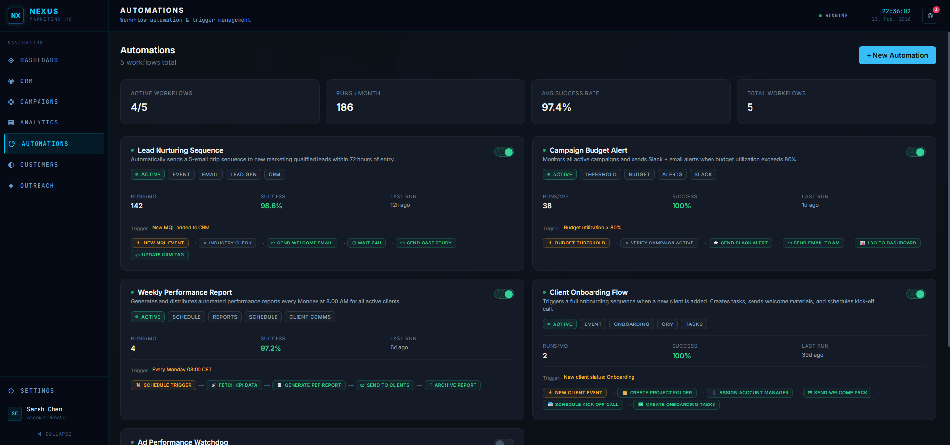 NEXUS Automations view