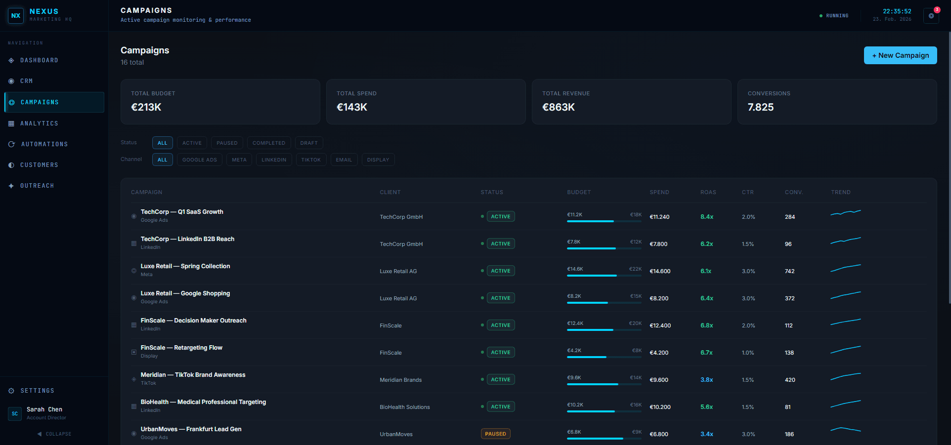 NEXUS Campaigns view